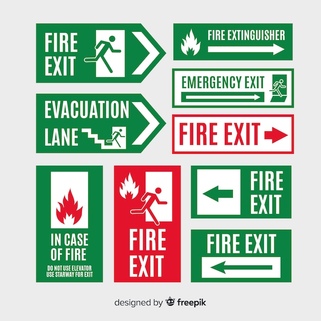 Exit sign collection in flat design