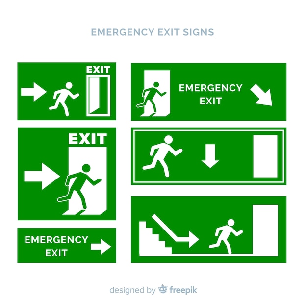 Exit sign collection in flat style