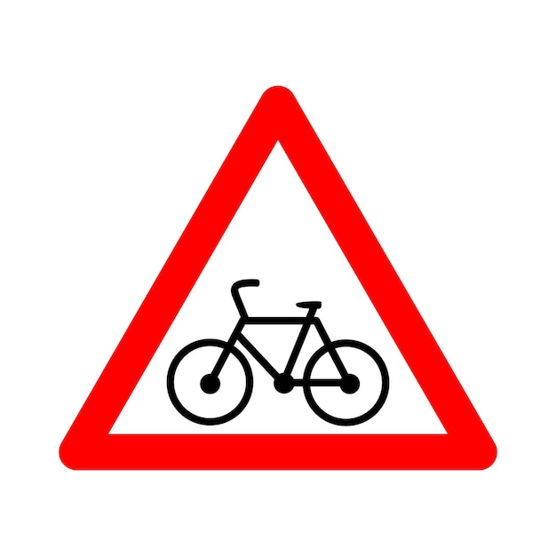 サイクリストのための出口標識 道路上のサイクリストの警告標識 赤い三角形 自転車道との交差点