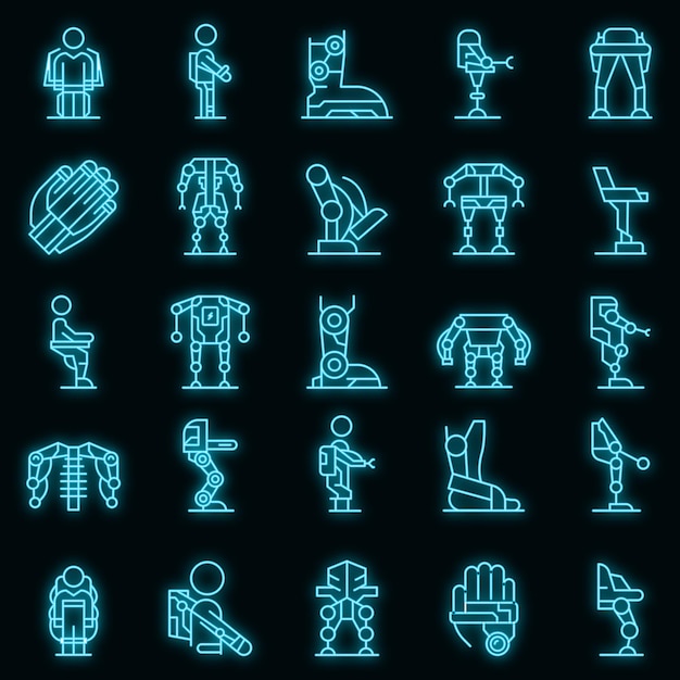 Exoskeleton icons set vector neon