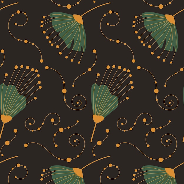 Exotic abstract foliage floral seamless pattern vector illustration