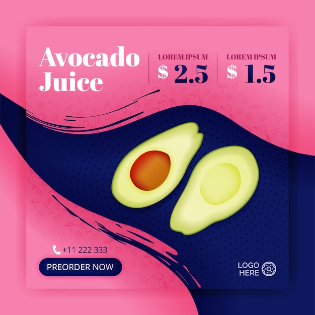 エキゾチックなアボカド ピンク ジュース ソーシャル メディアの投稿 食品飲料事業のポスター パンフレット オンライン メディア チラシ壁広告カード ポスター メディア プロモーション アプリ広告看板に使用できます