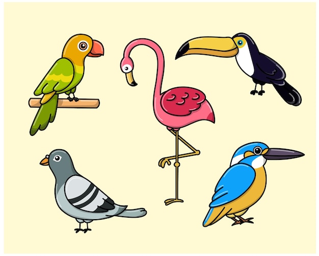 Vector exotic bird collection flat design