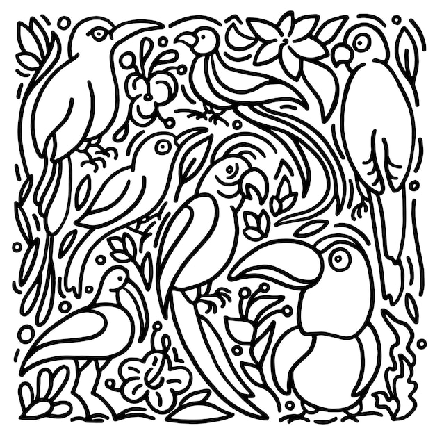 Экзотическая птица Тропические джунгли Какаду тукан ара попугай Ручной обращается абстрактный дизайн