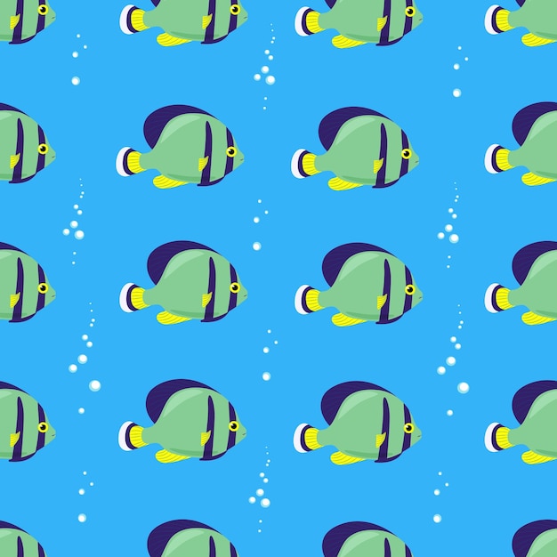 Exotic bright fish seamless pattern Vector marine fish in flat style Marine life