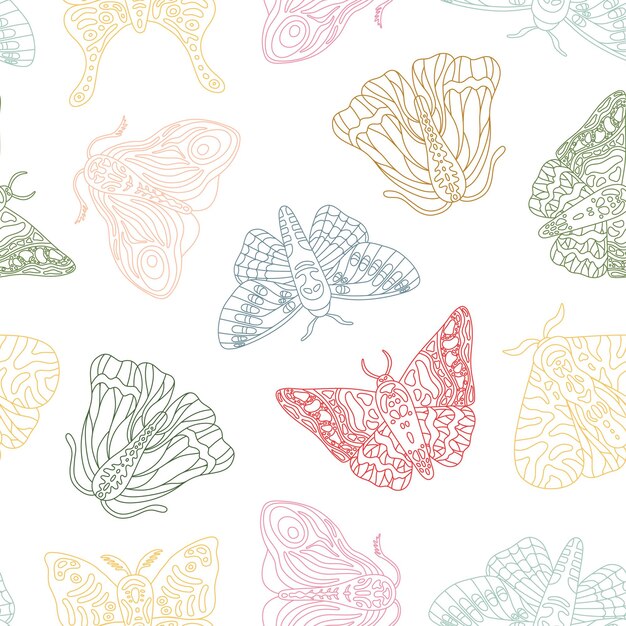 Vector exotic butterflies moth summer vector seamless pattern tropical flying insects flat cartoon texture