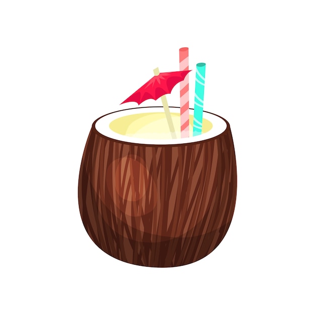 Exotic coconut cocktail cartoon vector Illustration on a white background