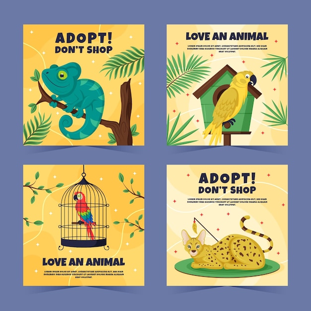 Exotic And Domestic Animal Adoption Social Media Templates