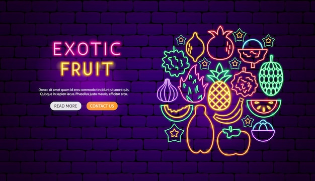 Exotic fruit neon banner design