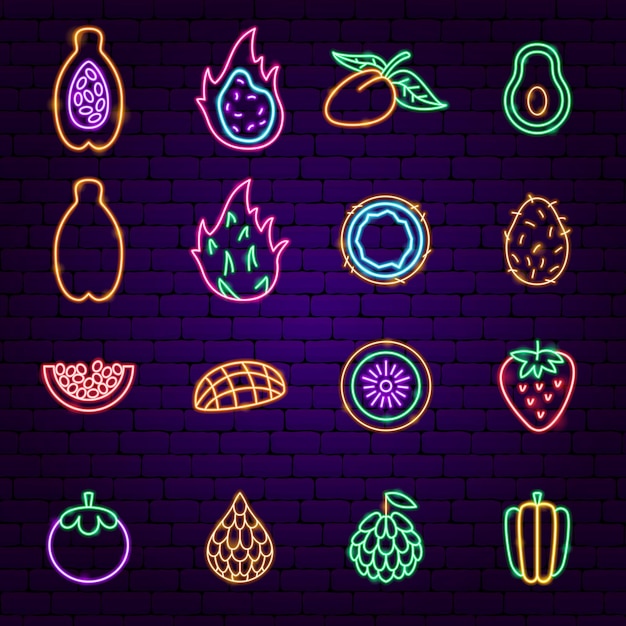 Exotic Fruit Neon Icons