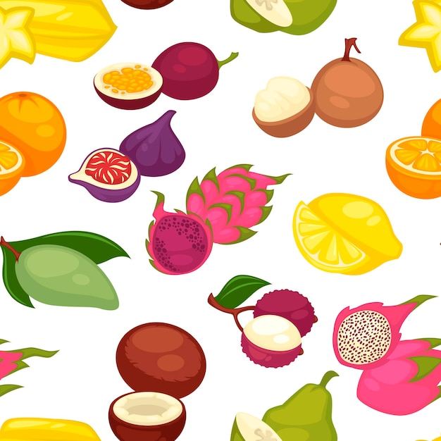 Exotic fruits organic food farm products seamless pattern