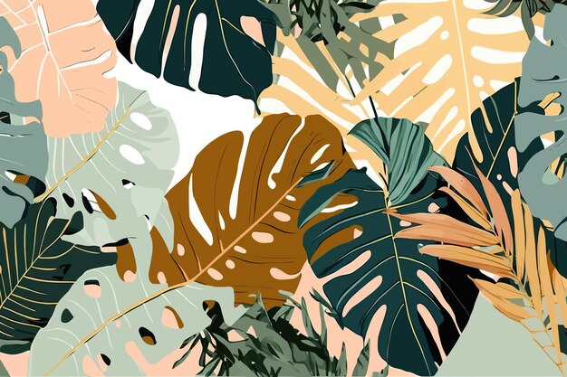 Exotic jungle plants pattern Hand drawn minimal abstract pattern Abstract creative universal art template Collage contemporary print Modern template for design invitation flyer banner brochure