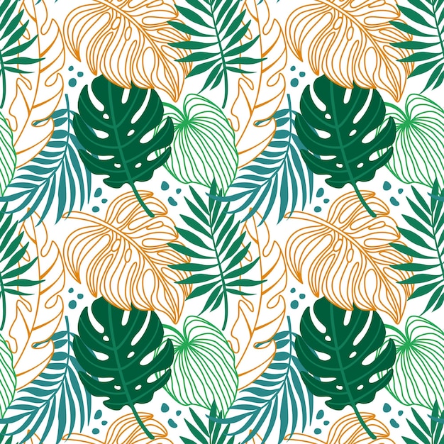 이국적인 잎 열 대 그림 여름 인쇄 직물 포장 섬유에 대 한 원활한 패턴