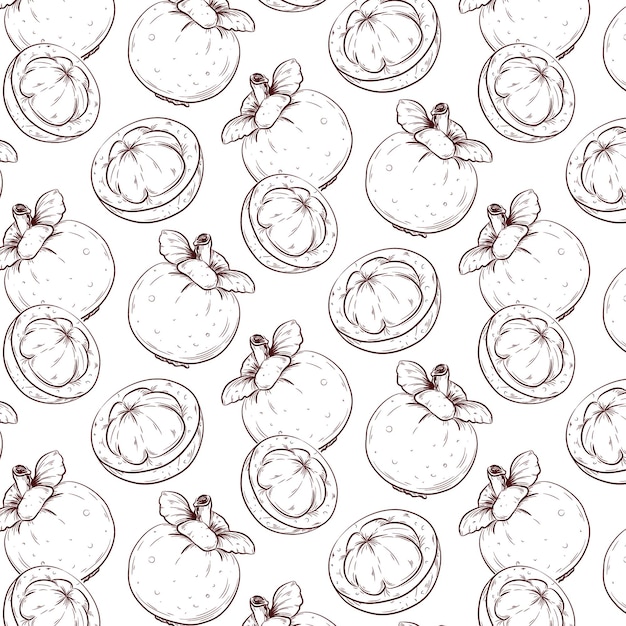 Exotic mangosteen sketch seamless pattern.