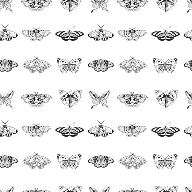 Exotic Moth and Tropical Butterfly Seamless Pattern