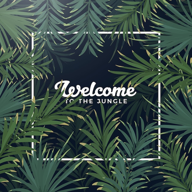 Exotic palm leaves frame background