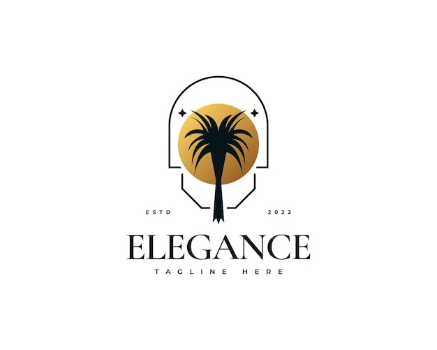 Exotic Palm Tree Logo Design with Golden Sphere Suitable for Travel Spa or Resort Industry Logo