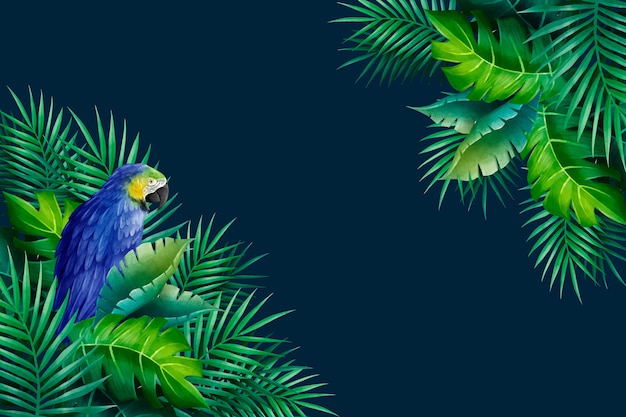 Vector exotic parrot and leaves background