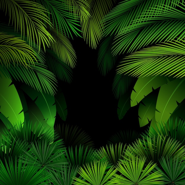 Vector exotic pattern with tropical leaves on a black background