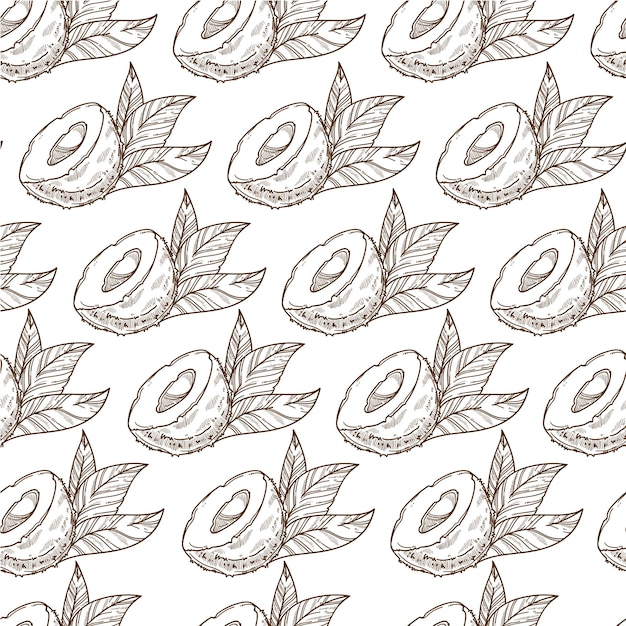 Exotic plant fruit with flesh and seed seamless pattern