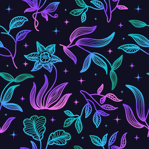 Exotic Seamless Floral Pattern with Colorful Gradient Style Hand Drawn Flowers Background Floral Motif for Fashion Wallpaper Wrapping Paper Background Fabric Textile Apparel and Card Design