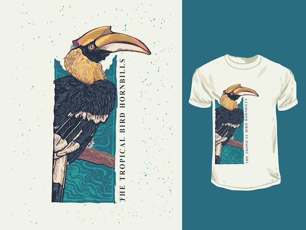 The exotic tropical bird hornbills with a colorful colors illustration