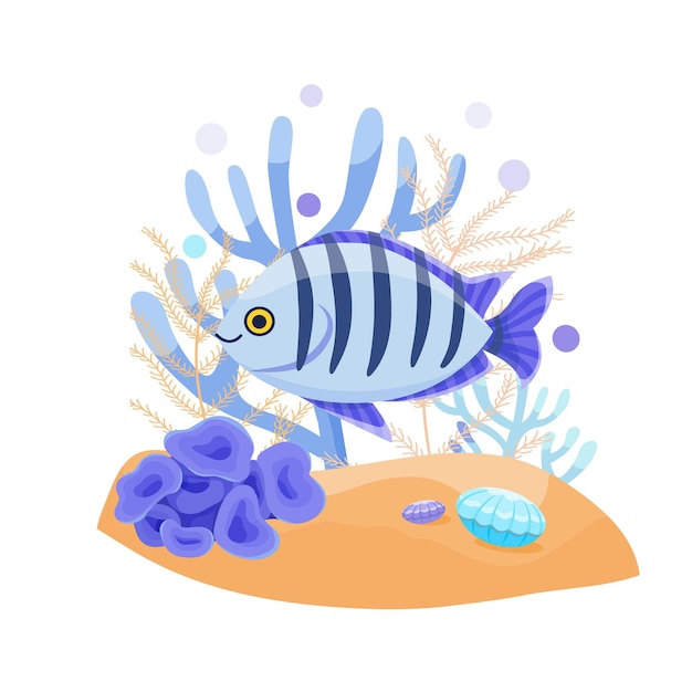 Вектор Экзотические тропические рыбы, милые векторные иллюстрации