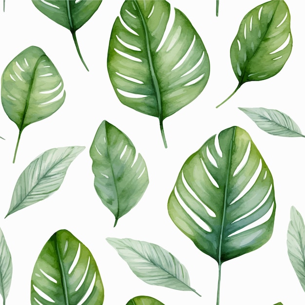 Exotic tropical leaf watercolor seamless pattern vector