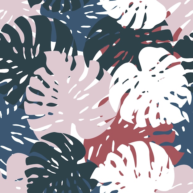 exotic tropical monstera leaves seamless pattern. creative palm leaf botanical wallpaper.