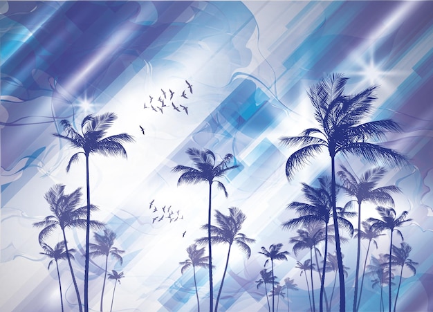 Exotic tropical palm trees at sunset or sunrise with cloudy sky Highly detailed and editable