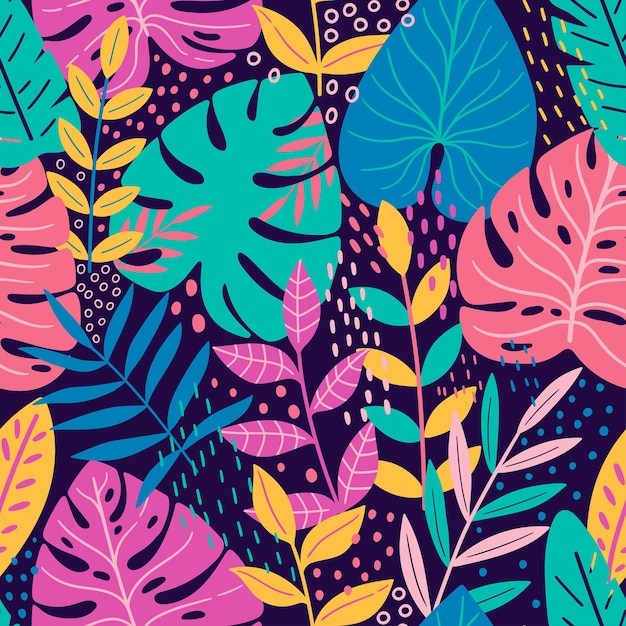 Exotic vector seamless pattern with tropical leaves. Tropical repeat background for fabric design.