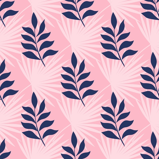 Exotisch blad op een roze achtergrond. Print zomer naadloos vectorpatroonbehang in trendkleuren.