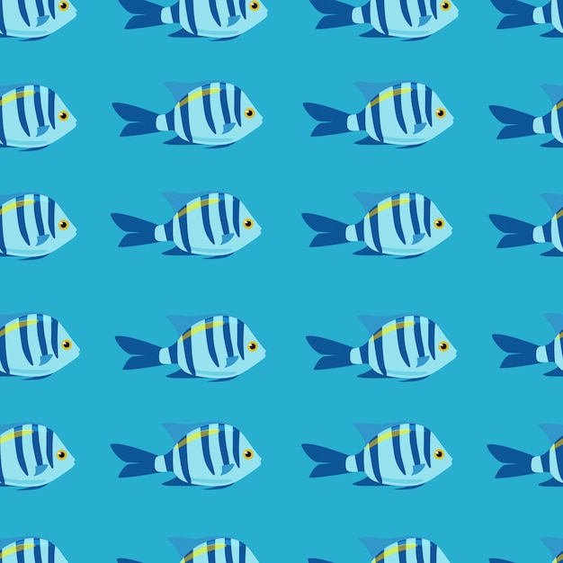 Exotische blauwe vis naadloze patroon vector zeevis in vlakke stijl mariene leven