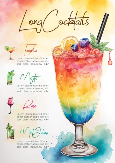 Exotische cocktailkaart aquarel verf
