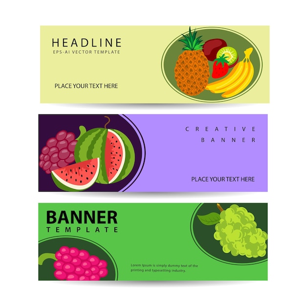 Exotische en tuinvruchten banners geplaatst voor fruitwinkel of markt Banners geplaatst vectorillustratie