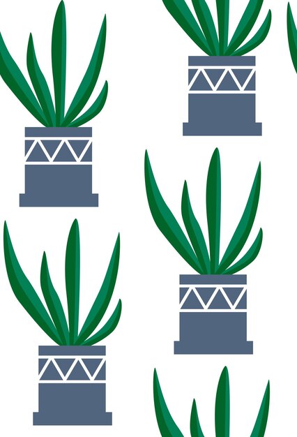 Exotische naadloze patroon tropische kamerplant in een bloempot. plat kleurrijke vectorillustratie.