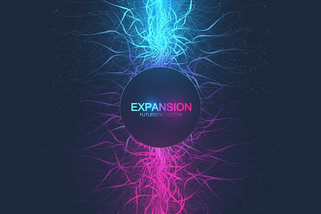 Vector expansion of life. colorful explosion background with connected line and dots, wave flow. visualization quantum technology. abstract graphic background explosion, motion burst, illustration.