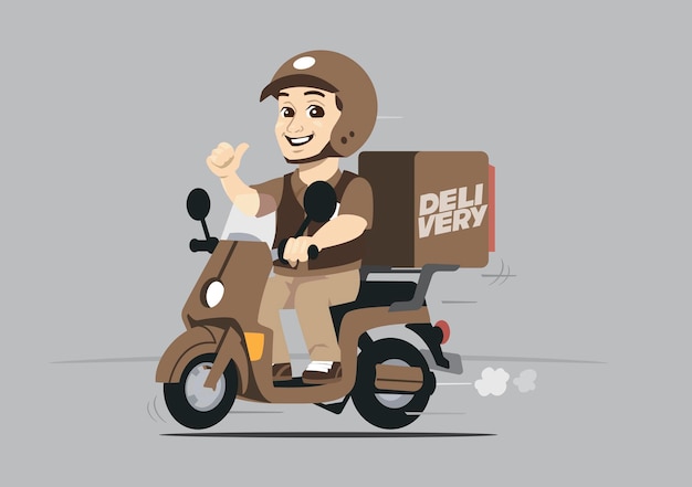 Vector expedition guy on motorbike doing delivery work