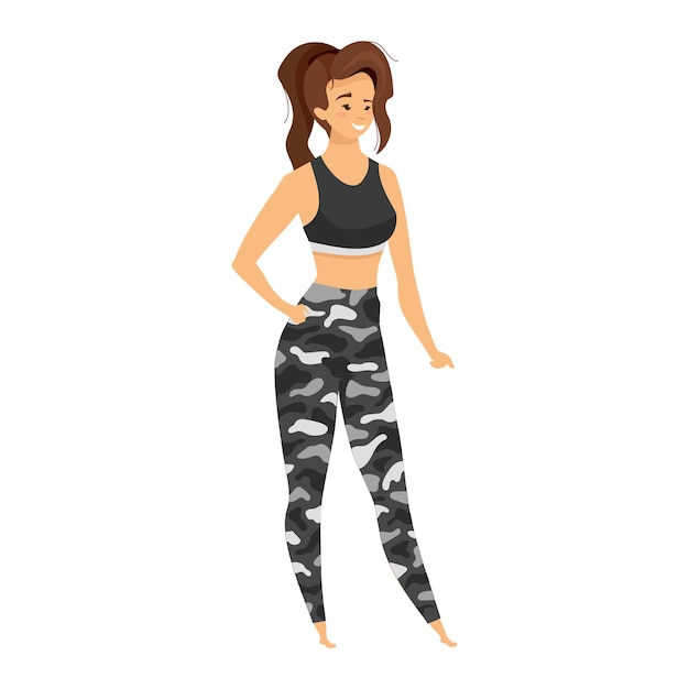 Vector expeditioner flat color . female tourist in black camouflage underwear. adventurer in military style sportswear. woman explorer isolated cartoon character on white background