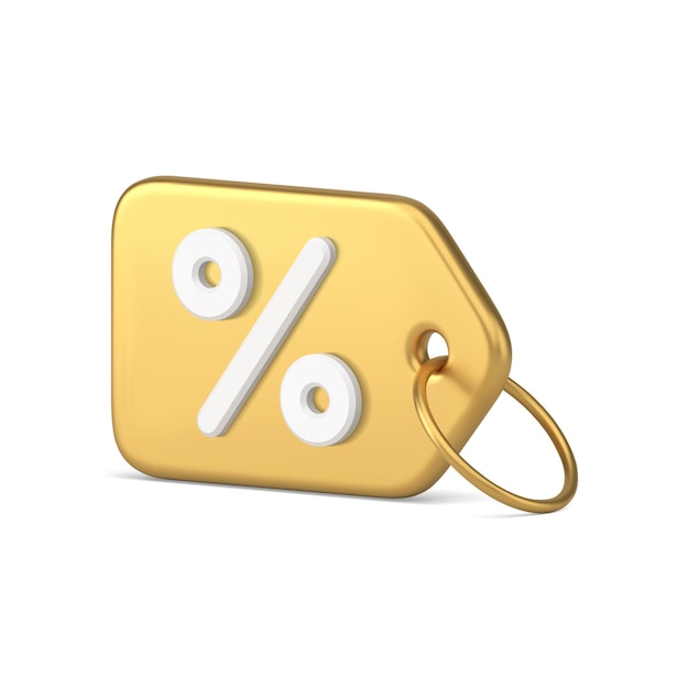Expensive metallic golden tag rope percentage horizontal hanging 3d icon realistic template vector