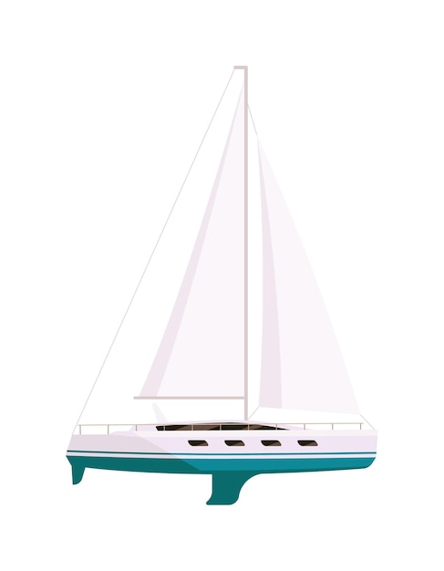 Vector expensive yacht boat for windsurfing on white background