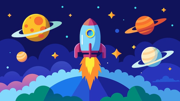 Experience the thrill of a rocket launch and a journey through space in this captivating app vector