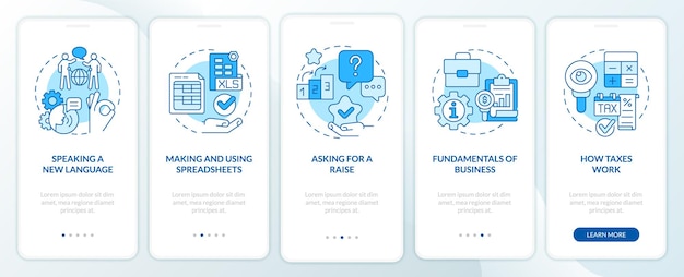 Sperimenta la schermata blu dell'app mobile di onboarding