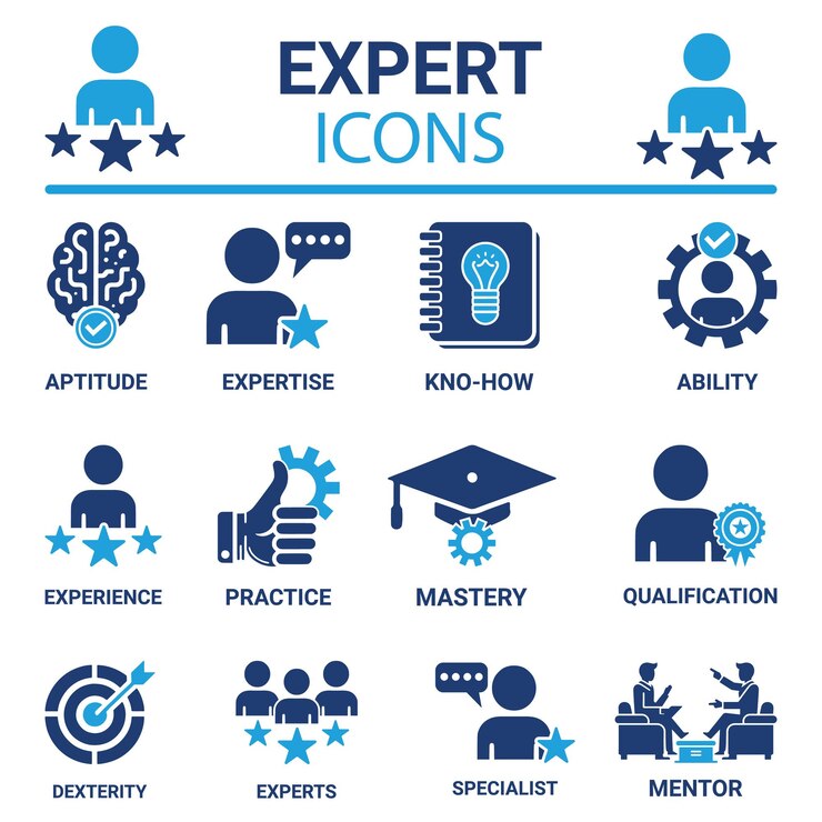 Expert icon set Containing advice competence expertise knowledge skill specialist experience