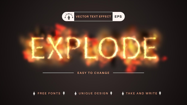 Vector explode editable text effect font style