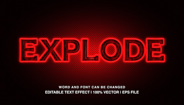 Vector explode editable text effect template red neon light futuristic style