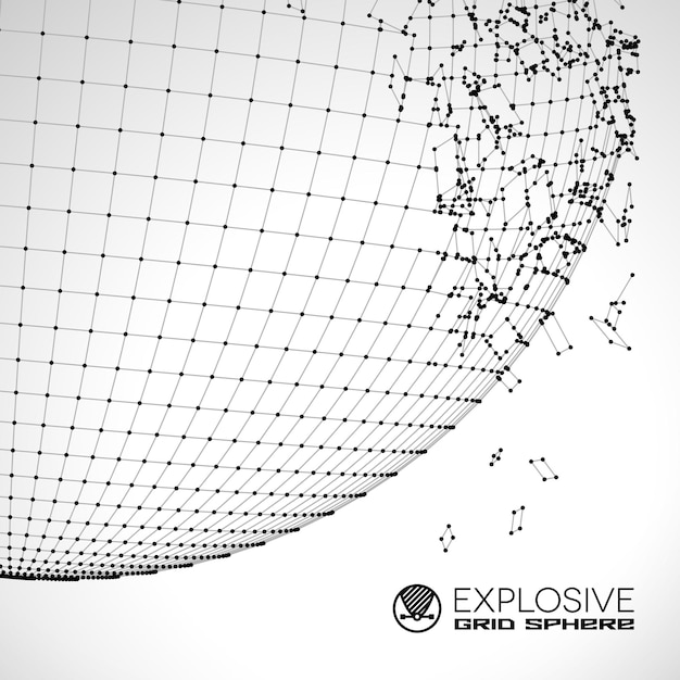 Vector exploded grid ball made of connected dots