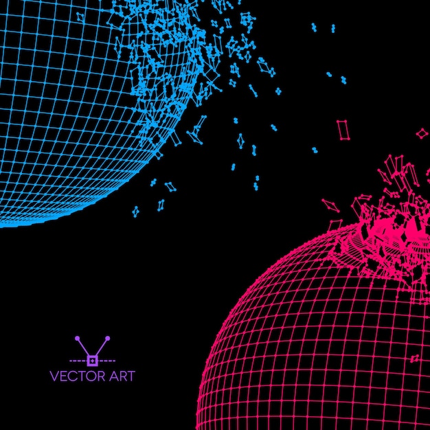 Vector exploded grid balls made of connected dots