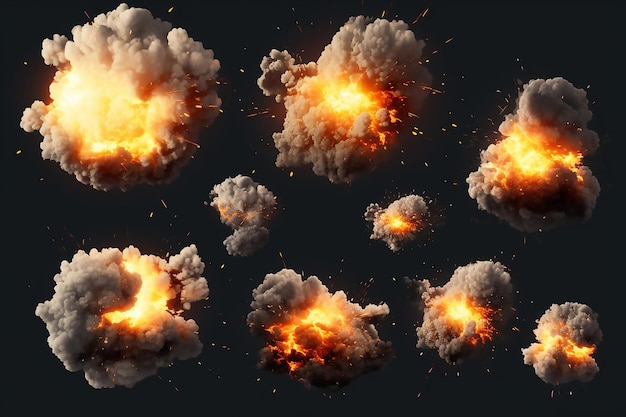 Vector exploderen barst explosie flare flare oorlog brandstof hel branden stof vlam splash explosie hitte rook pho