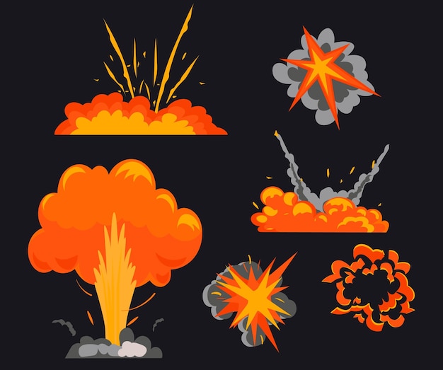 Vector exploding bomb, atomic explode effect and comic explosions